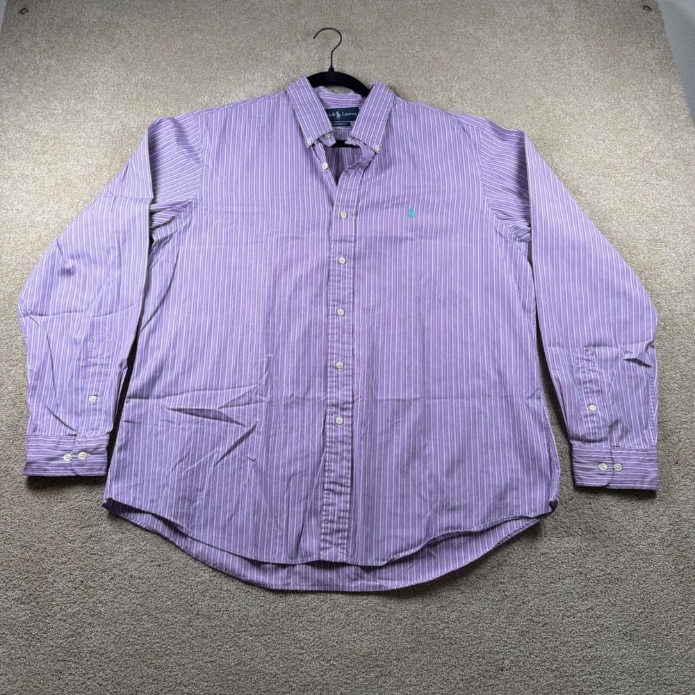 Ralph Lauren Mens XL Custom Fit Purple Striped Button Down Shirt Long Sleeve